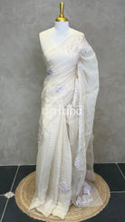 ORGANZA EMBROIDERY SAREE - Beige
