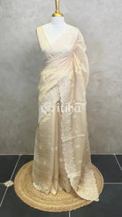 ORGANZA EMBROIDERY SAREE - Beige
