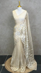 ORGANZA EMBROIDERY SAREE - Beige