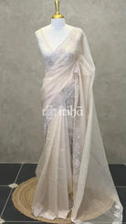 ORGANZA EMBROIDERY SAREE - Beige