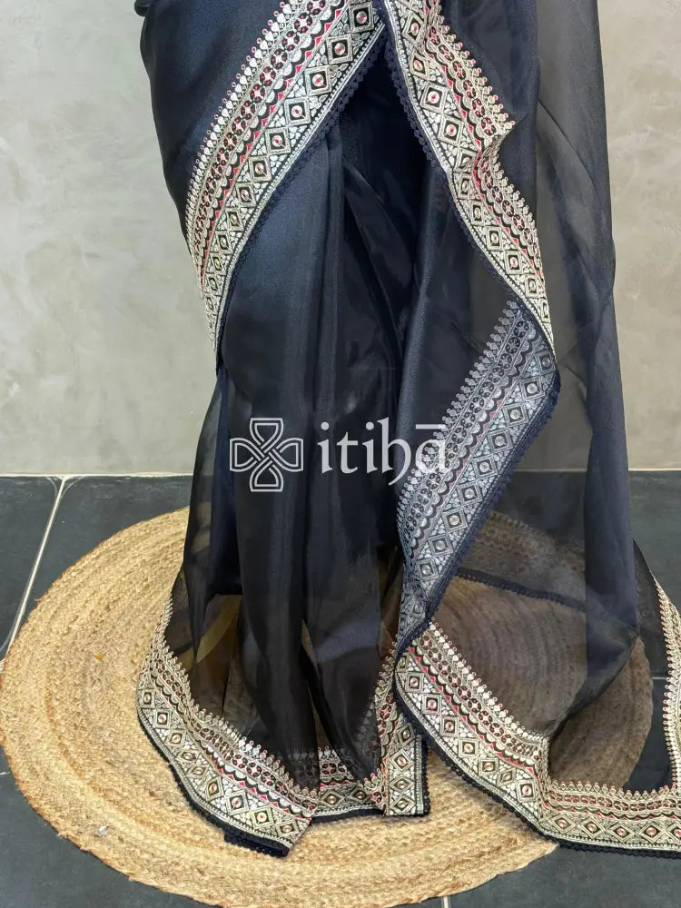 ORGANZA EMBROIDERY SAREE - Black