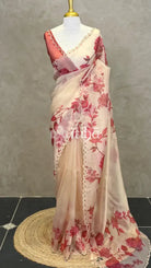 ORGANZA EMBROIDERY SAREE - BRICK RED