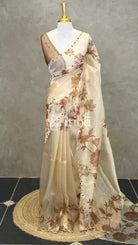 ORGANZA EMBROIDERY SAREE - Brown