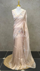 ORGANZA EMBROIDERY SAREE - CHAMPAGNE BEIGE