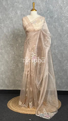 ORGANZA EMBROIDERY SAREE - CHAMPAGNE BEIGE