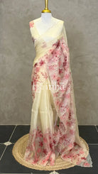 ORGANZA EMBROIDERY SAREE - CREAM