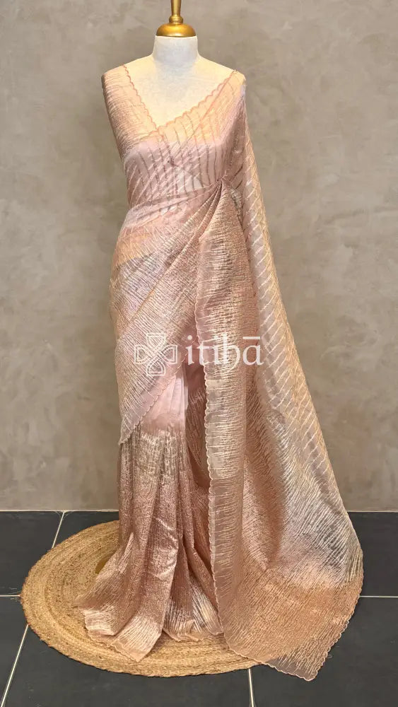 ORGANZA EMBROIDERY SAREE - Dusty peach