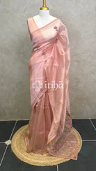 ORGANZA EMBROIDERY SAREE - Dusty peach
