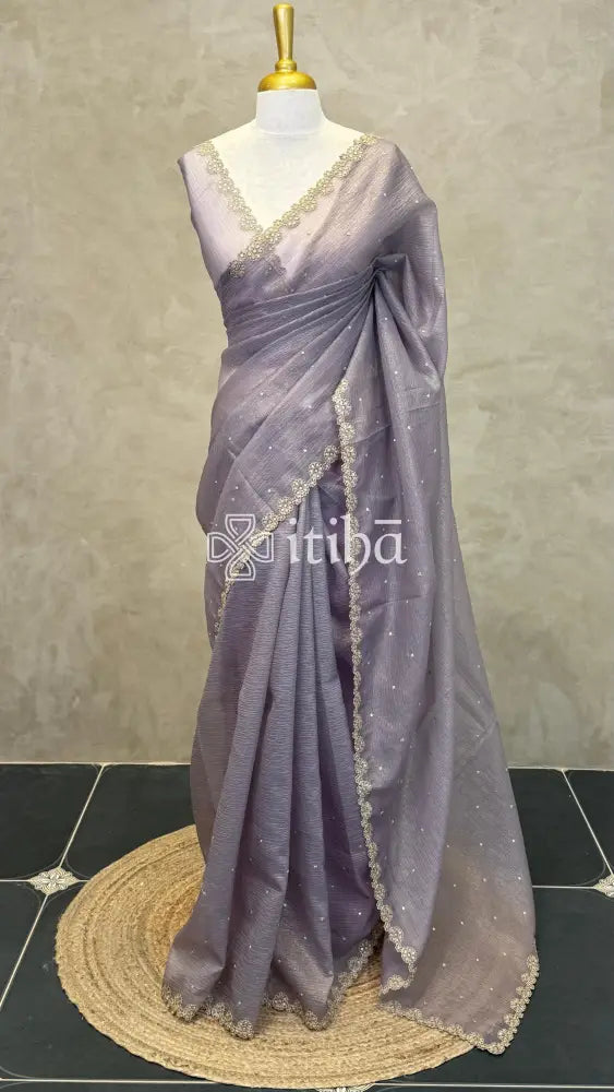 ORGANZA EMBROIDERY SAREE - DUSTY PURPLE