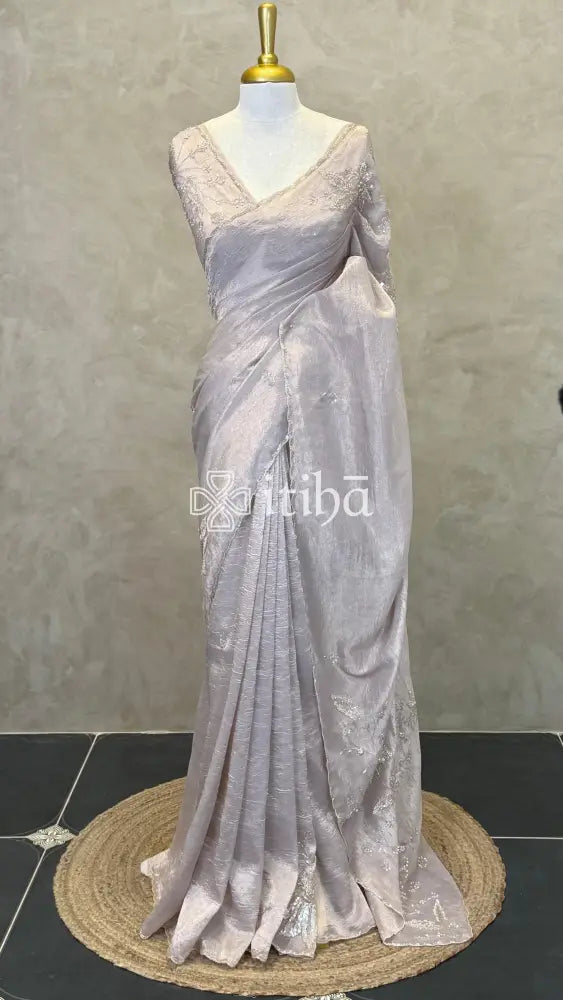 ORGANZA EMBROIDERY SAREE - dusty rose mauve
