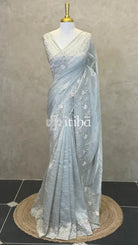 ORGANZA EMBROIDERY SAREE - GREYISH BLUE