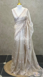 ORGANZA EMBROIDERY SAREE - LIGHT BEIGE