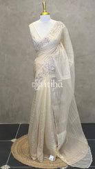 ORGANZA EMBROIDERY SAREE - LIGHT BEIGE
