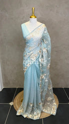 ORGANZA EMBROIDERY SAREE - LIGHT BLUE