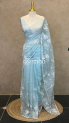 ORGANZA EMBROIDERY SAREE - LIGHT BLUE