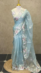 ORGANZA EMBROIDERY SAREE - LIGHT BLUE