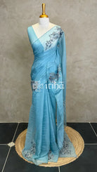 ORGANZA EMBROIDERY SAREE - LIGHT BLUE