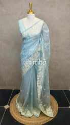 ORGANZA EMBROIDERY SAREE - LIGHT BLUE