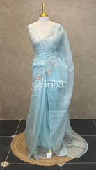 ORGANZA EMBROIDERY SAREE - LIGHT BLUE