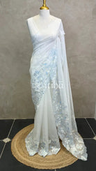 ORGANZA EMBROIDERY SAREE - LIGHT BLUE