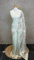 ORGANZA EMBROIDERY SAREE - LIGHT GREEN