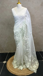 ORGANZA EMBROIDERY SAREE - LIGHT GREEN