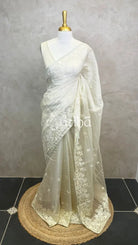 ORGANZA EMBROIDERY SAREE - LIGHT GREEN
