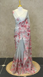 ORGANZA EMBROIDERY SAREE - LIGHT GREY