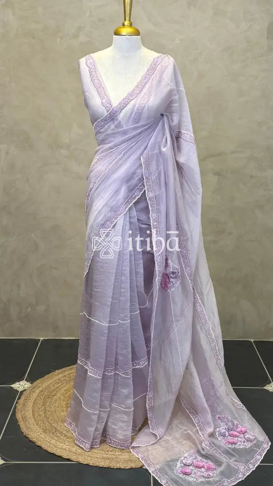 ORGANZA EMBROIDERY SAREE - LIGHT LAVENDER