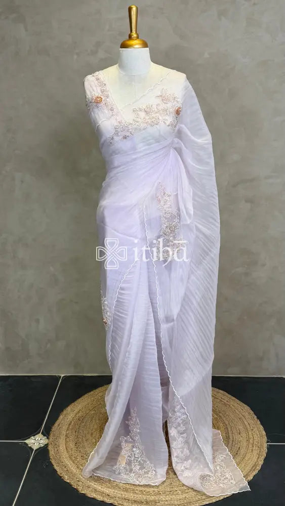 ORGANZA EMBROIDERY SAREE - LIGHT LAVENDER