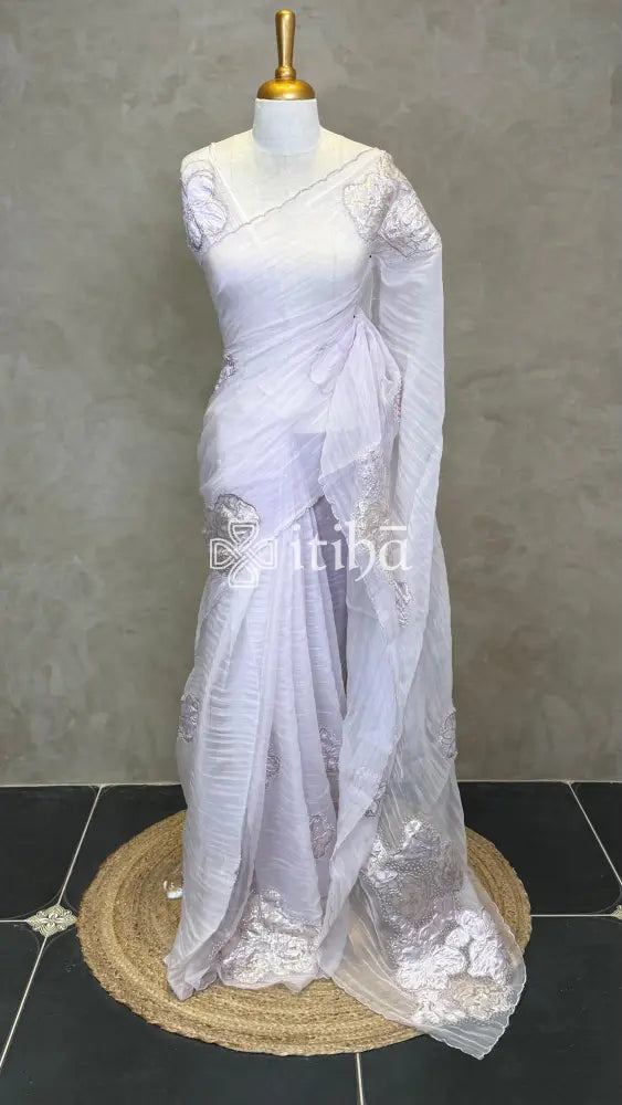 ORGANZA EMBROIDERY SAREE - LIGHT LAVENDER