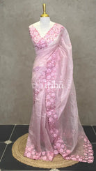 ORGANZA EMBROIDERY SAREE - LIGHT PINK