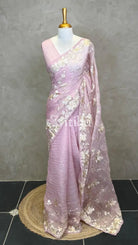 ORGANZA EMBROIDERY SAREE - LIGHT PINK