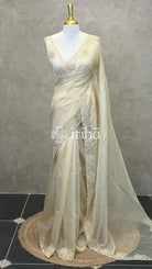 ORGANZA EMBROIDERY SAREE - LIGHT YELLOW