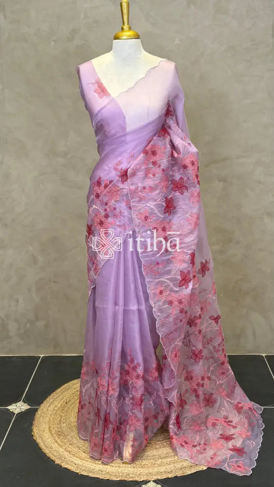 ORGANZA EMBROIDERY SAREE - LILAC