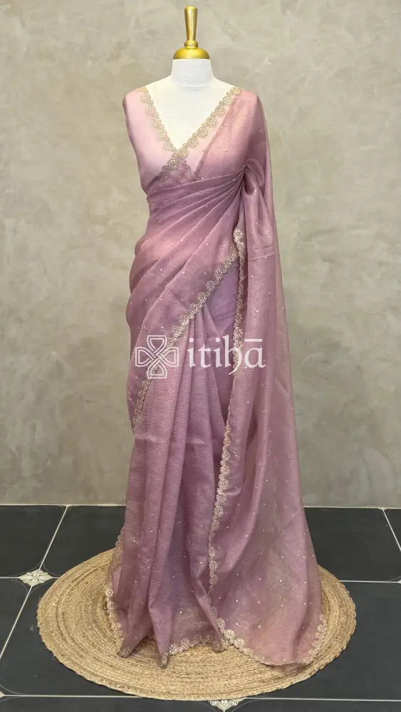 ORGANZA EMBROIDERY SAREE - MAUVE PINK