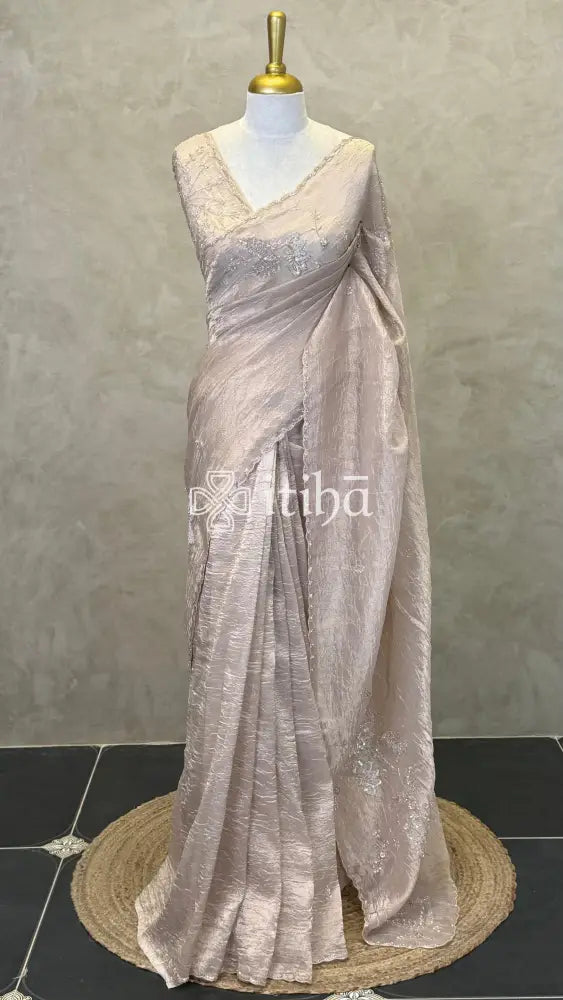ORGANZA EMBROIDERY SAREE - NUDE PINK
