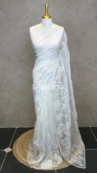 ORGANZA EMBROIDERY SAREE - OFF WHITE