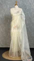 ORGANZA EMBROIDERY SAREE - OFF WHITE