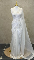ORGANZA EMBROIDERY SAREE - OFF WHITE