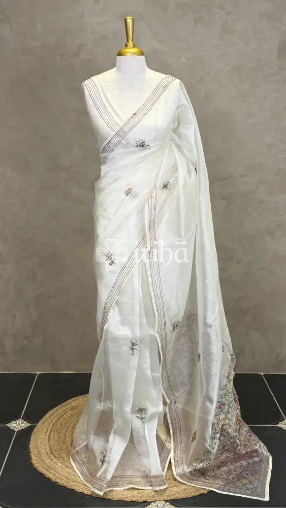 ORGANZA EMBROIDERY SAREE - OFF WHITE