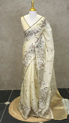 ORGANZA EMBROIDERY SAREE - olive green