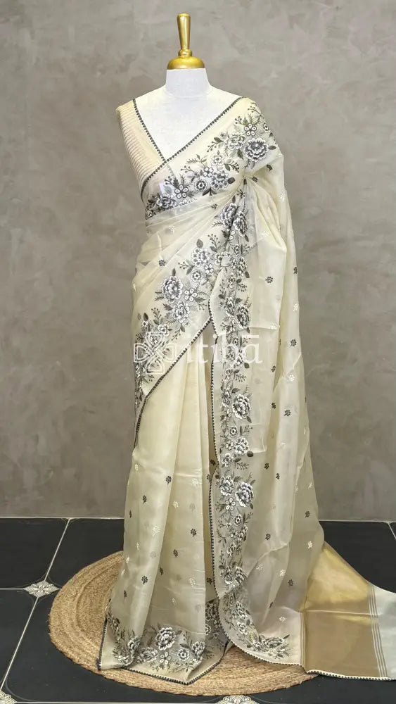 ORGANZA EMBROIDERY SAREE - PASTEL BLUE