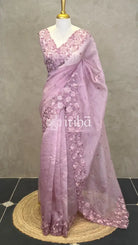 ORGANZA EMBROIDERY SAREE - PASTEL LAVENDER