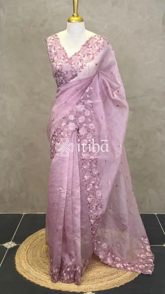 ORGANZA EMBROIDERY SAREE - PASTEL LAVENDER