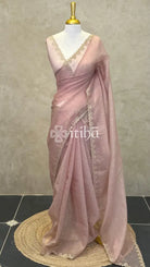 ORGANZA EMBROIDERY SAREE - PASTEL PEACH