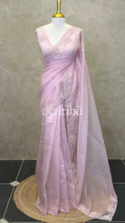 ORGANZA EMBROIDERY SAREE - PASTEL PINK