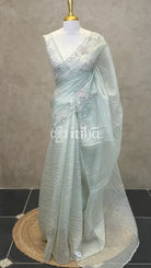 ORGANZA EMBROIDERY SAREE - PASTEL PISTA GREEN