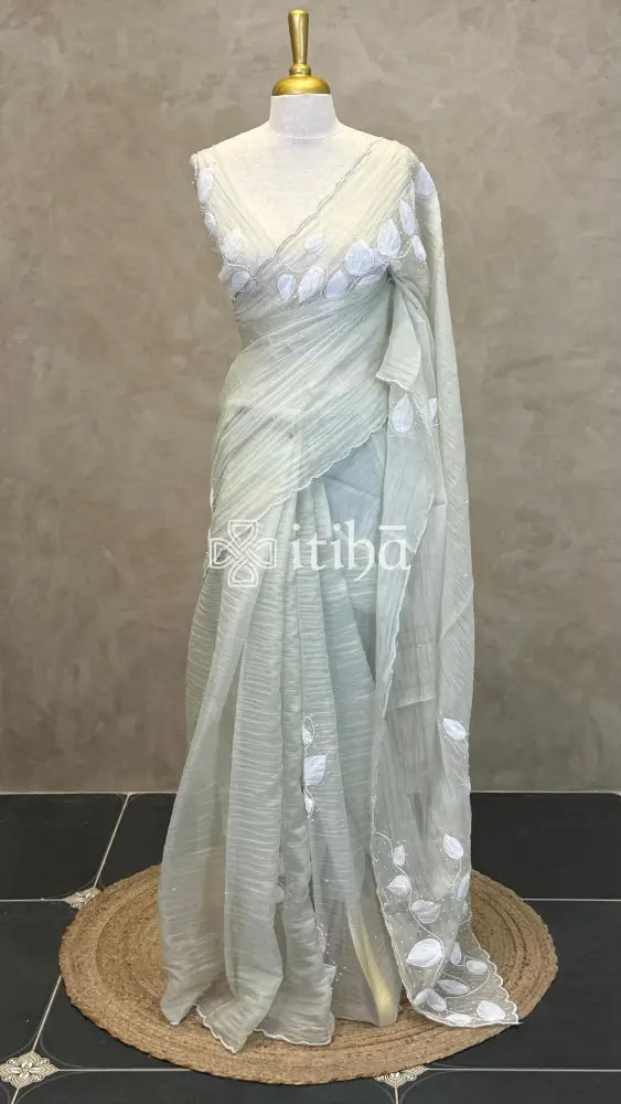 ORGANZA EMBROIDERY SAREE - PASTEL PISTA GREEN