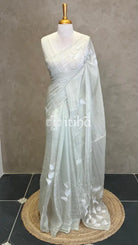 ORGANZA EMBROIDERY SAREE - PASTEL PISTA GREEN